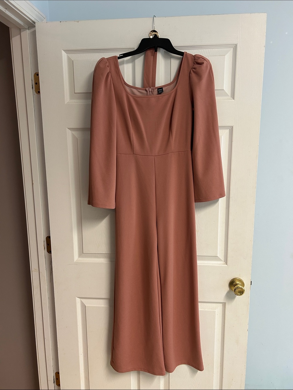 SHEIN Dusty Rose Long Split Sleeve Pantsuit with Puff Shoulders